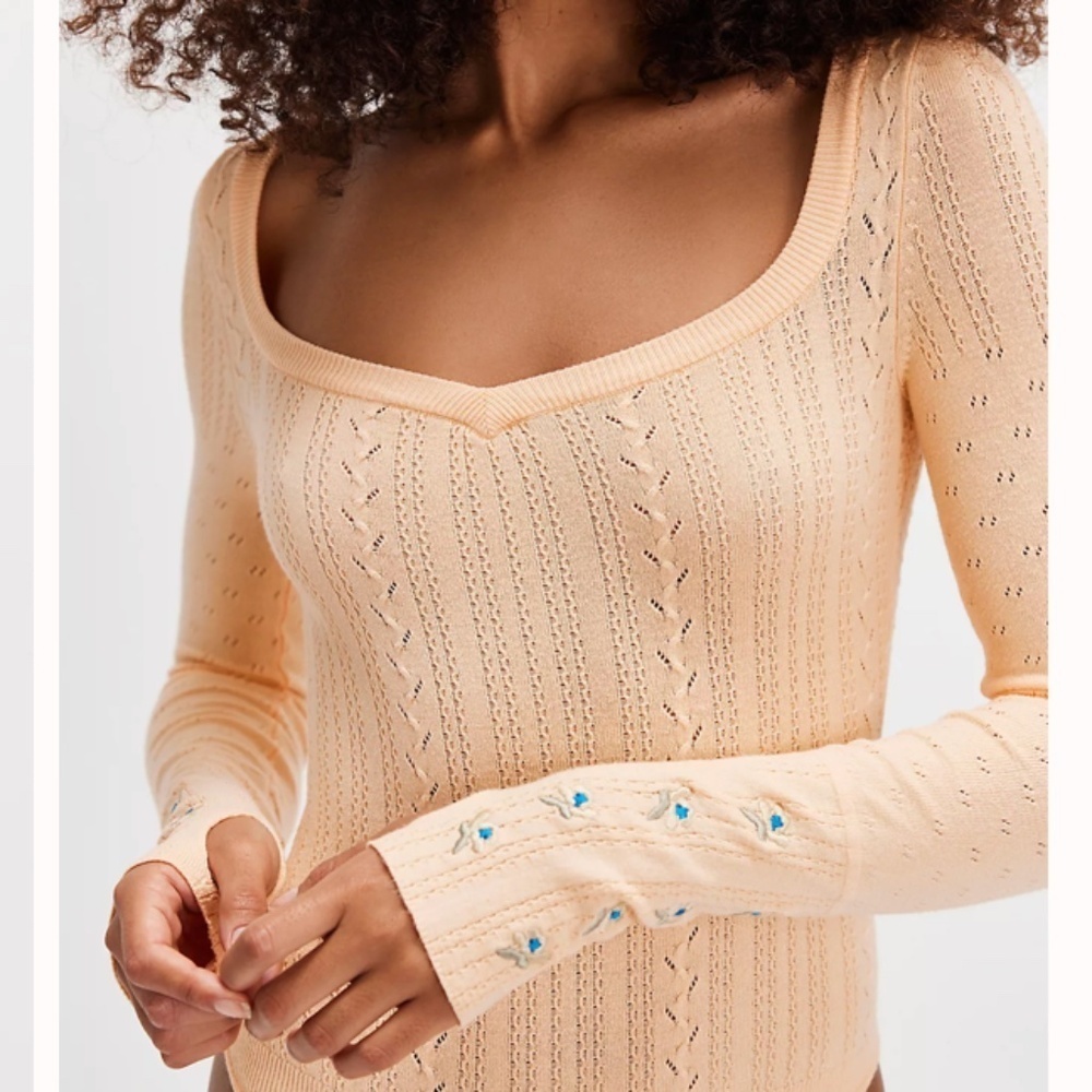 Free People Intimately Such A Dreamer Cuff Bodysuit Orange Sherbet Size L NWOT
